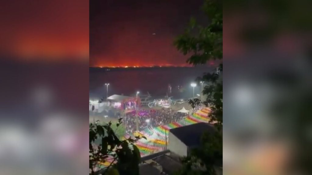Vídeo: incêndio no Pantanal é visto ao fundo de festa junina em Corumbá (MS)