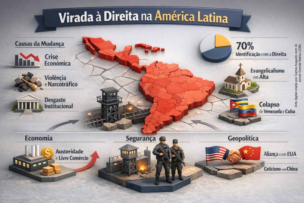 América Latina aprofunda virada à direita: agendas pró-mercado, endurecimento da segurança e rearranjos geopolíticos redefinem o cenário regional