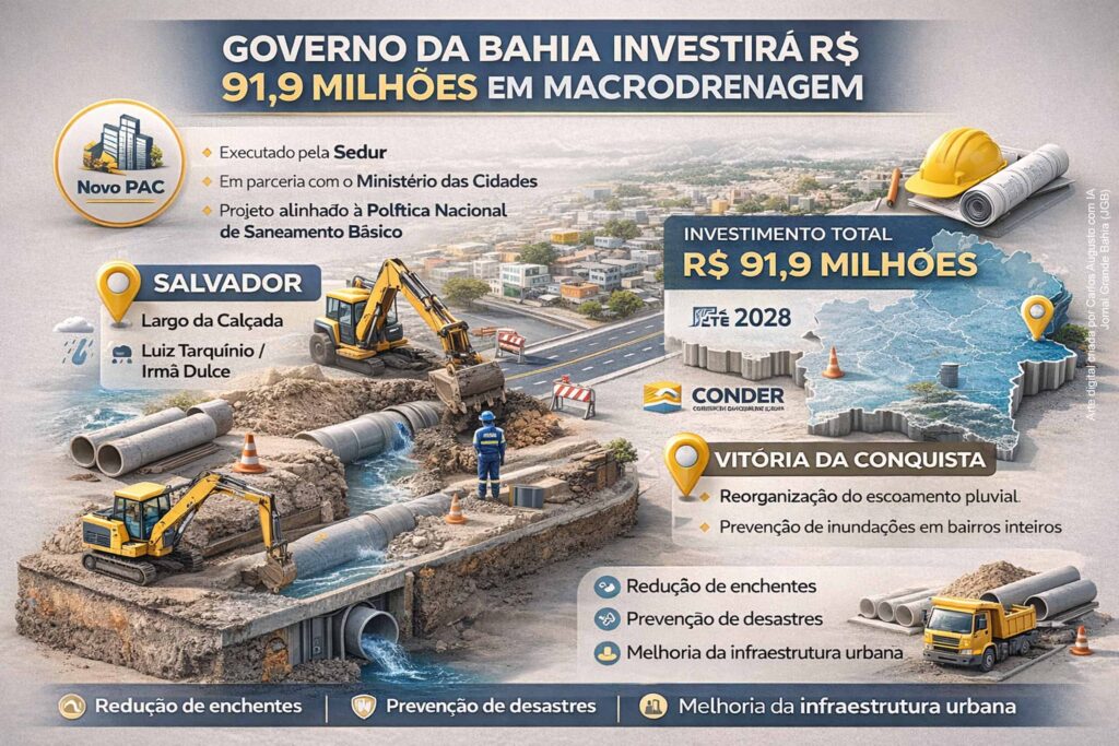 Governo da Bahia investe R$ 91,9 milhões em obras de macrodrenagem em Salvador e Vitória da Conquista