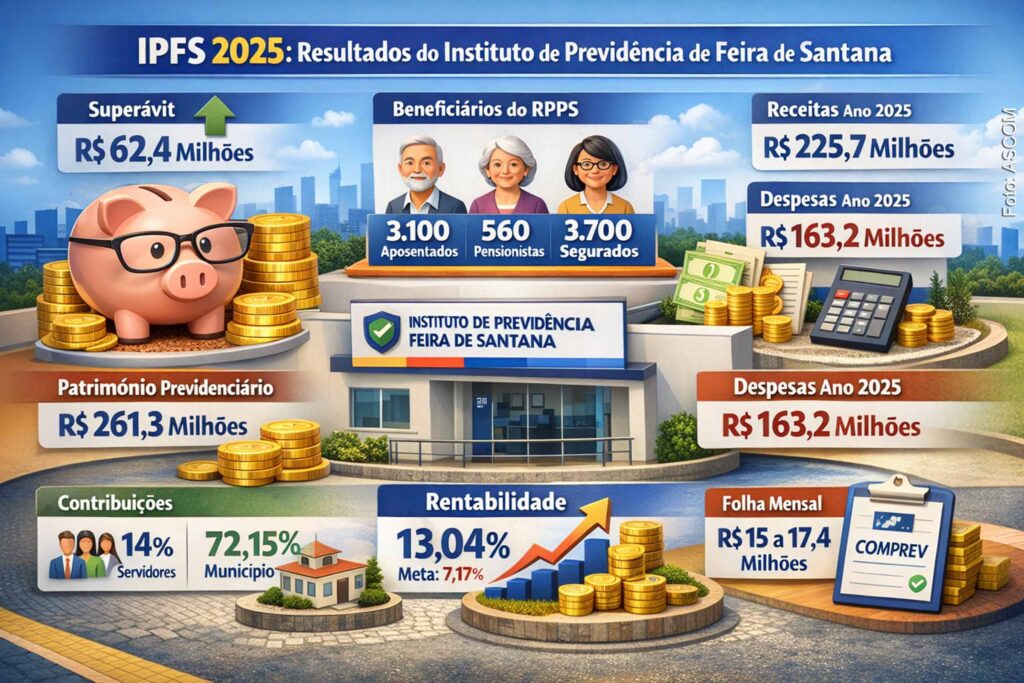 IPFS fecha 2025 com superávit de R$ 62,4 milhões e consolida recuperação financeira da previdência municipal de Feira de Santana durante primeiro ano do quinto Governo Ronaldo