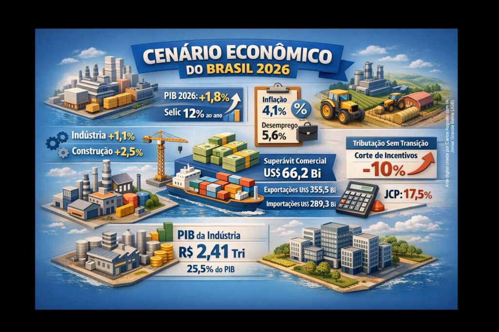 PIB do Brasil deve crescer 1,8% em 2026, projeta CNI; juros altos, mudanças tributárias e perda de fôlego industrial ampliam riscos