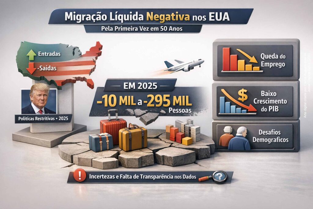 Pela primeira vez em 50 anos, Estados Unidos registram mais migrantes saindo do que entrando, aponta estudo