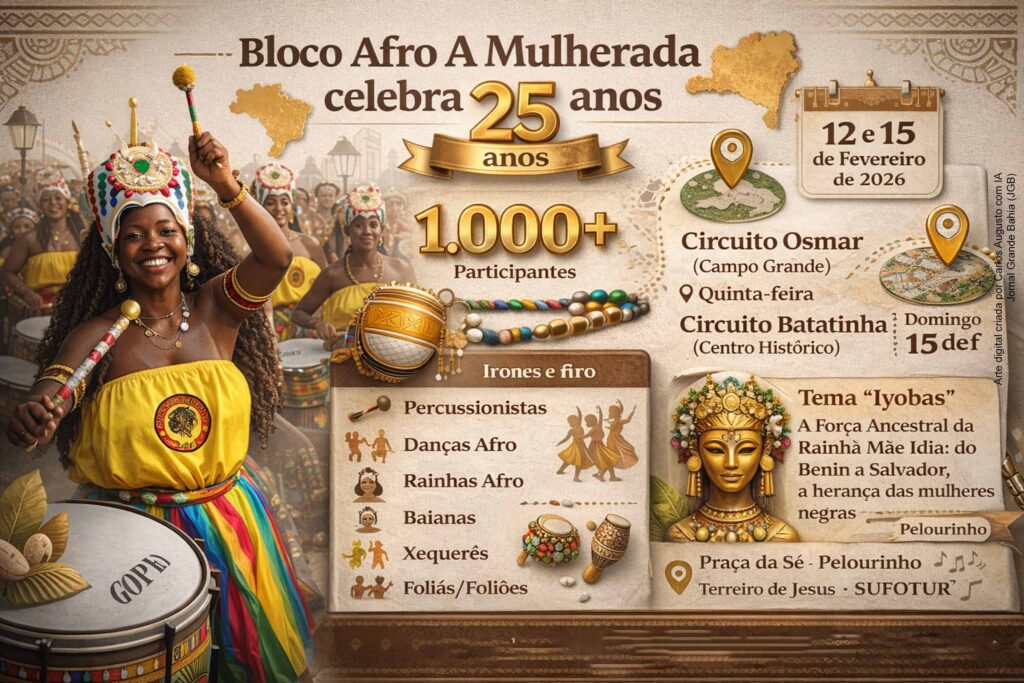 Bloco Afro A Mulherada celebra 25 anos com desfiles no Campo Grande e no Centro Histórico de Salvador