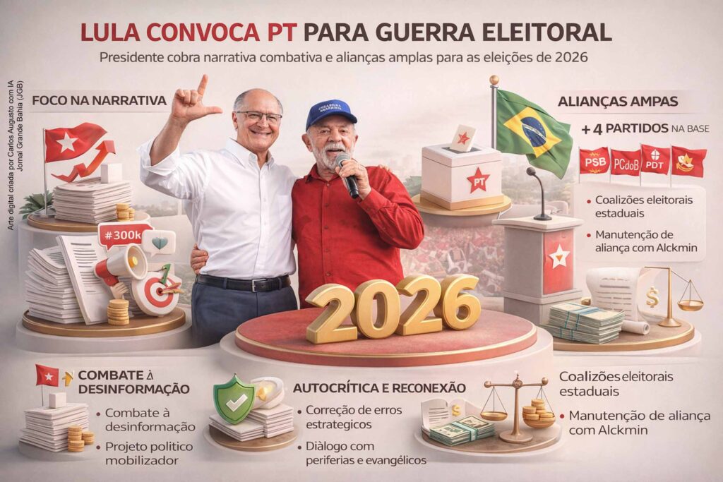 Presidente Lula convoca militância do PT para “guerra eleitoral”, cobra narrativa política e defende alianças amplas para 2026