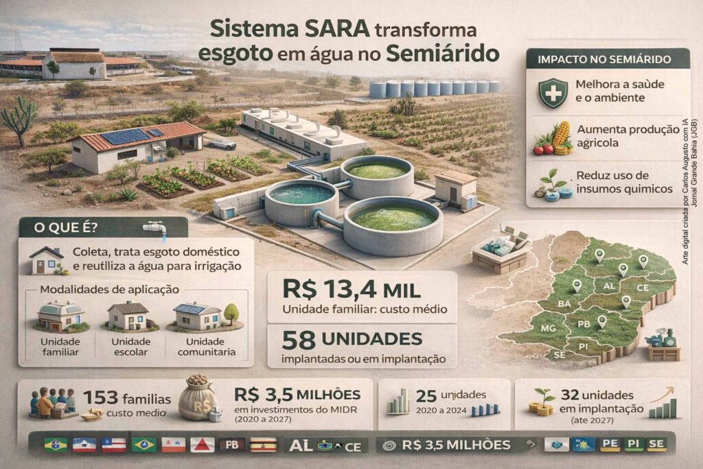 Sistema SARA transforma esgoto em água para produção de alimentos e amplia saneamento no Semiárido