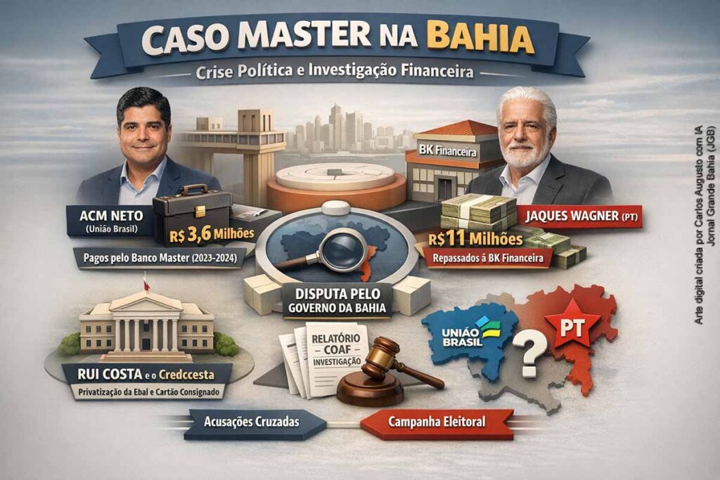 Caso Master pressiona PT e União Brasil e entra no centro da disputa pelo Governo da Bahia nas Eleições 2026