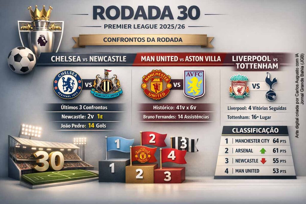 Chelsea tropeça, Manchester United vence e Liverpool empata na 30ª rodada da Premier League 2025/26