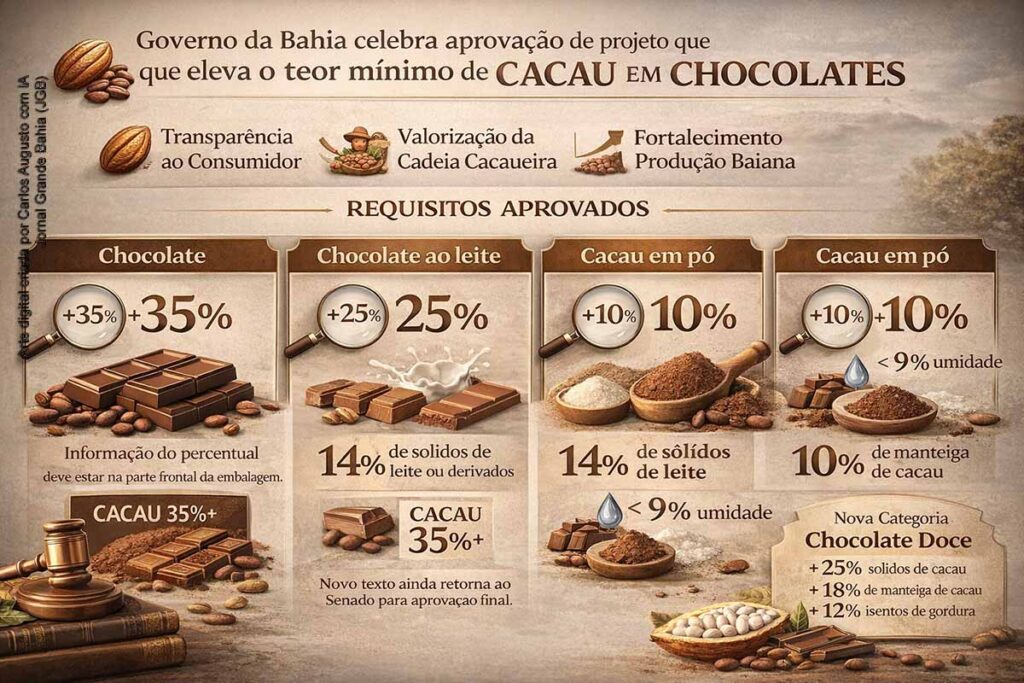 Governo da Bahia celebra aprovação de projeto que eleva teor mínimo de cacau em chocolates e reforça valorização da cadeia produtiva
