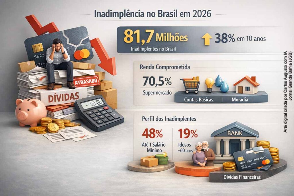 Inadimplência no Brasil atinge 81,7 milhões e cresce 38% em uma década, aponta Serasa