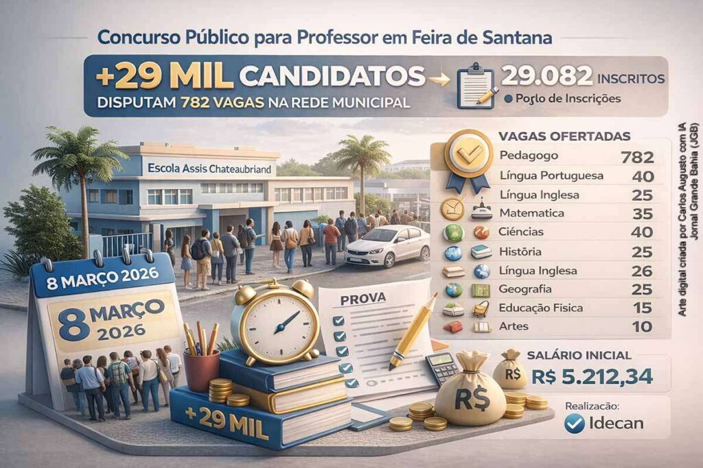 Mais de 29 mil candidatos disputam concurso para professor em Feira de Santana; provas mobilizam milhares e Governo Ronaldo oferta 782 vagas na rede municipal