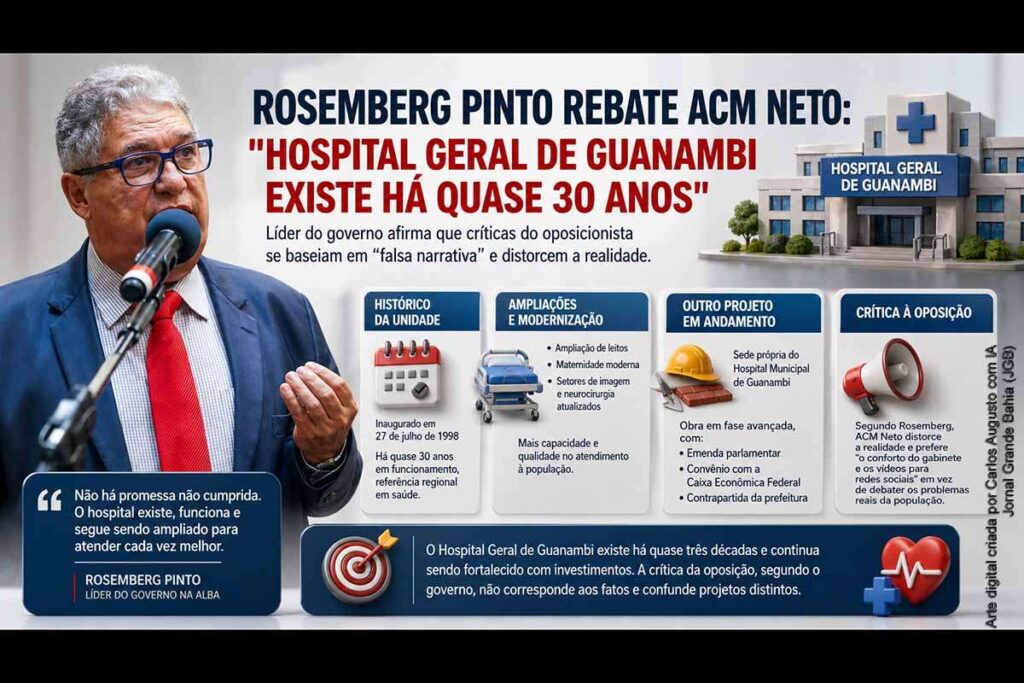 Líder do Governo Jerônimo rebate críticas de ACM Neto e afirma que Hospital Geral de Guanambi funciona há quase 30 anos