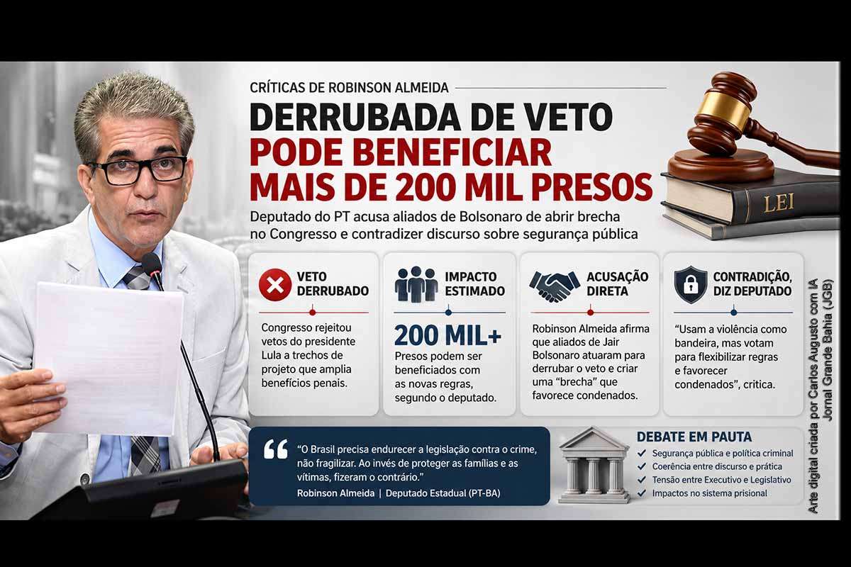 Deputado Robinson Almeida critica Congresso após derrubada de veto e alerta para impacto de medida que pode atingir 200 mil presos