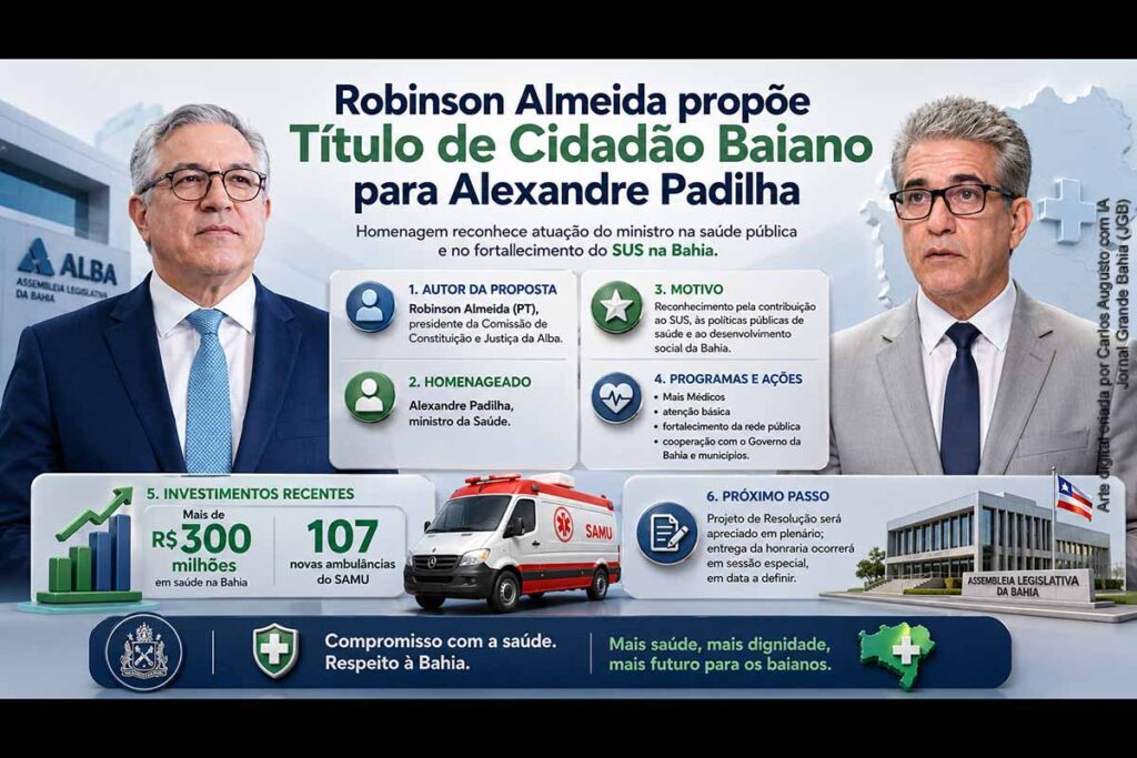 Deputado Robinson Almeida propõe Título de Cidadão Baiano para o ministro Alexandre Padilha por atuação na saúde pública da Bahia