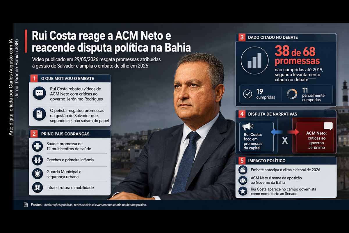 Ex-ministro Rui Costa mira ACM Neto, resgata promessas não cumpridas em Salvador e esquenta disputa pelo Governo da Bahia em 2026
