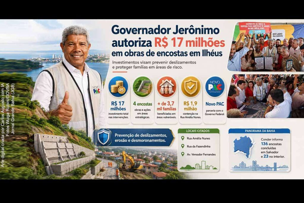 Governador Jerônimo autoriza R$ 17 milhões em obras de contenção de encostas para proteger famílias em Ilhéus