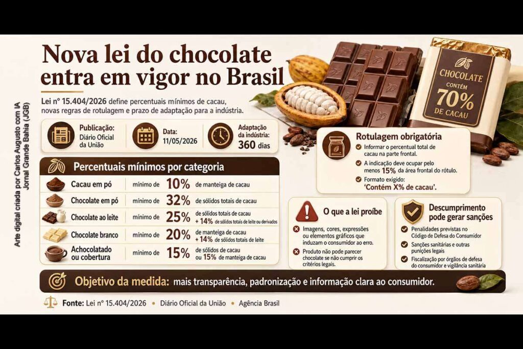 Nova lei do chocolate entra em vigor no Brasil e define percentual mínimo de cacau nos produtos