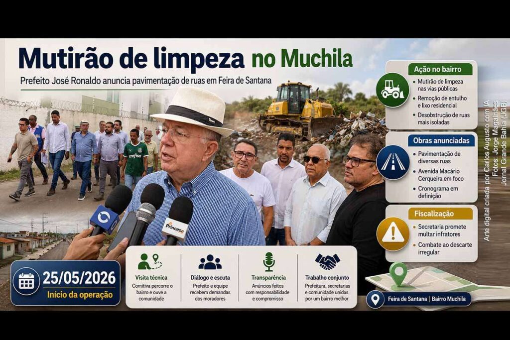 Prefeito José Ronaldo leva mutirão de limpeza ao Muchila e anuncia pavimentação de ruas em Feira de Santana