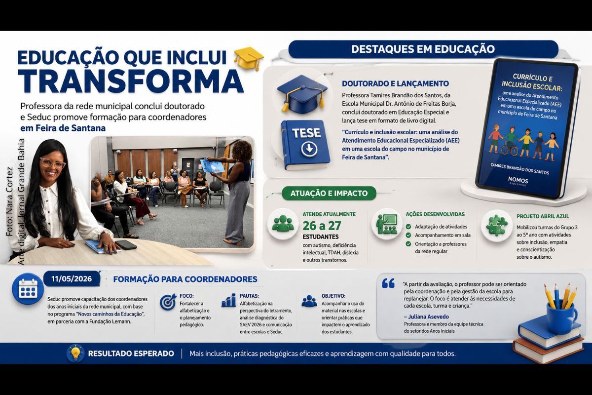Professora da rede municipal de Feira de Santana conclui doutorado em Educação Especial; SEDUC amplia capacitação de coordenadores