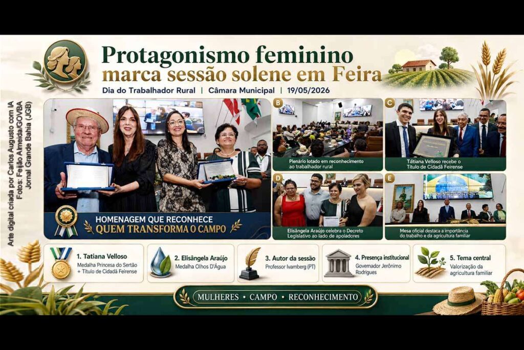 Tatiana Velloso e Elisângela Araújo são homenageadas em sessão solene sobre o Dia do Trabalhador Rural em Feira de Santana; governador Jerônimo participa 