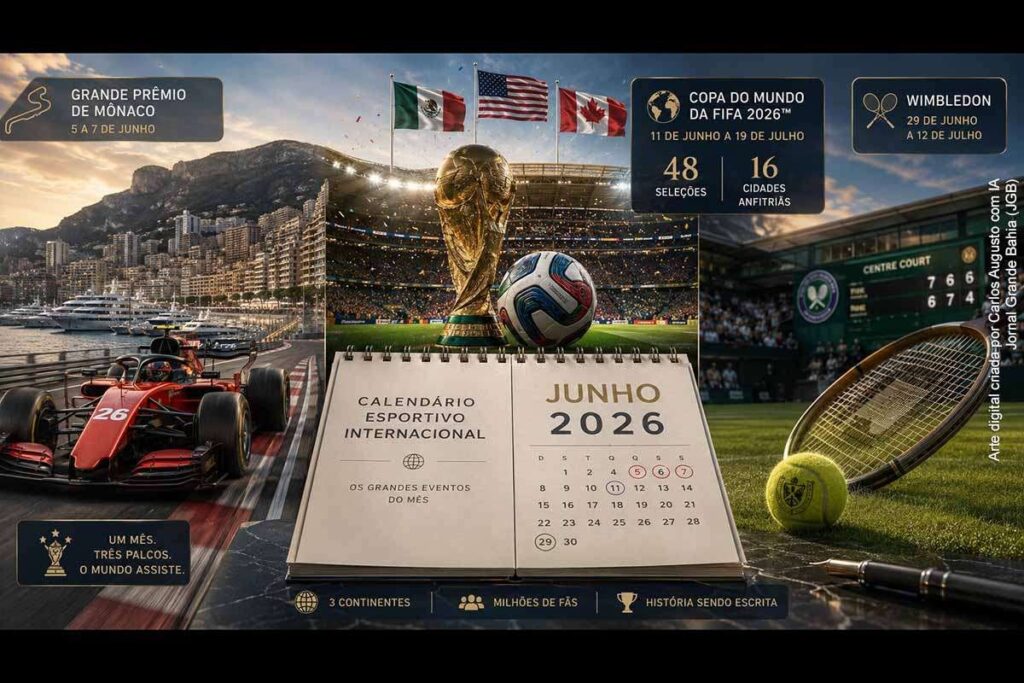 Calendário esportivo de junho de 2026 destaca GP de Mônaco, Copa do Mundo da FIFA e Wimbledon