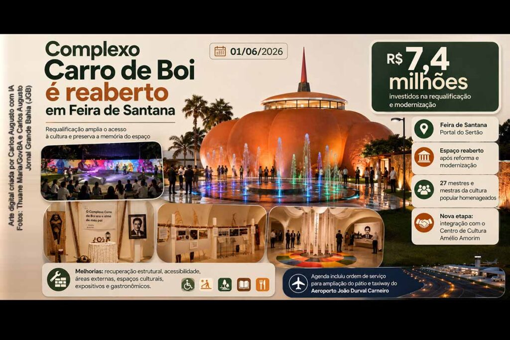 Governador Jerônimo reabre Complexo Cultural Carro de Boi em Feira de Santana com investimento de R$ 7,4 milhões, homenagem a mestres populares e nova etapa no CCAAm