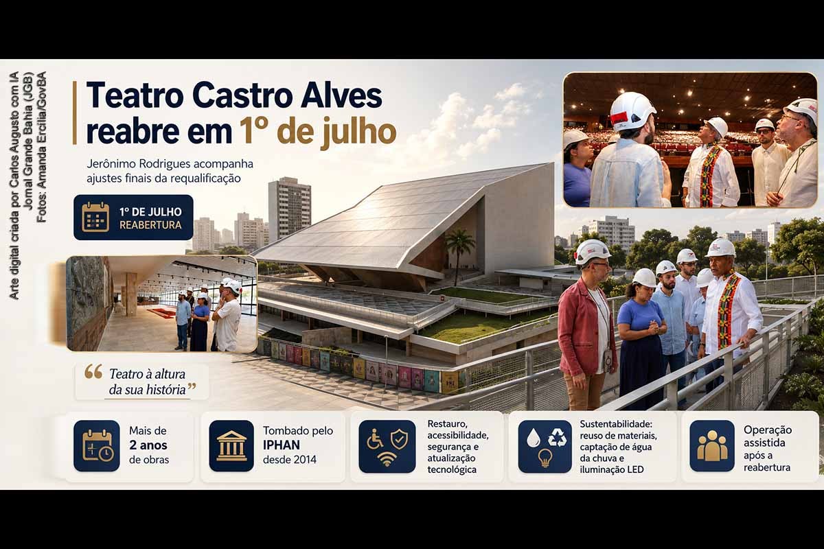 Governador Jerônimo vistoria obra do Teatro Castro Alves antes da reabertura ao público em 1º de julho de 2026