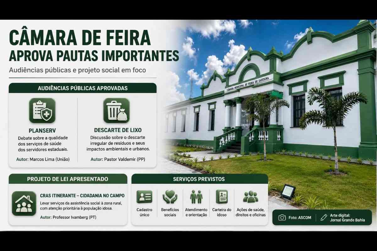 Câmara Municipal de Feira de Santana aprova audiências públicas sobre Planserv e descarte irregular de lixo; Projeto cria CRAS Itinerante para zona rural