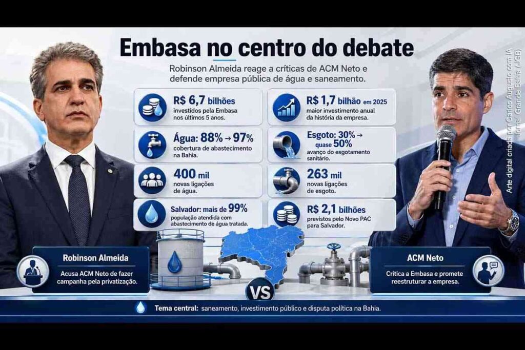 Deputado Robinson Almeida acusa ACM Neto de preparar privatização da Embasa e cita R$ 6,7 bilhões em investimentos