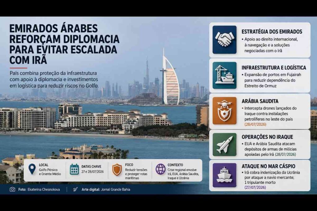 Emirados Árabes ampliam atuação diplomática enquanto conflito entre Irã, EUA e aliados gera novos confrontos no Oriente Médio