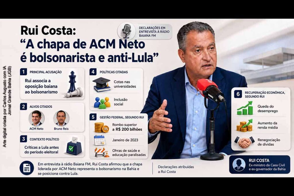 Ex-ministro Rui Costa acusa chapa de ACM Neto de ser “bolsonarista e anti-Lula” e eleva disputa política na Bahia