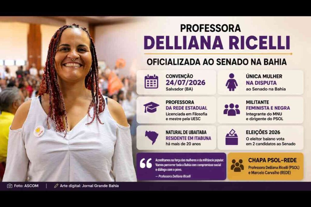 Federação PSOL-Rede oficializa Professora Delliana Ricelli ao Senado na Bahia; Candidatura amplia presença feminina nas Eleições 2026