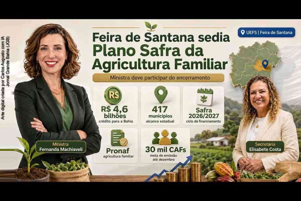 Feira de Santana sedia lançamento do Plano Safra 2026/2027, com R$ 4,6 bilhões em crédito para a agricultura familiar; ministra participa do encerramento