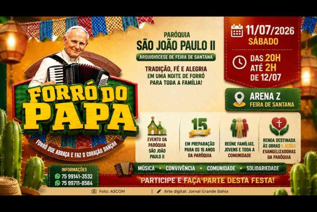 Forró do Papa 2026 será realizado em Feira de Santana e terá renda destinada às ações da Paróquia São João Paulo II