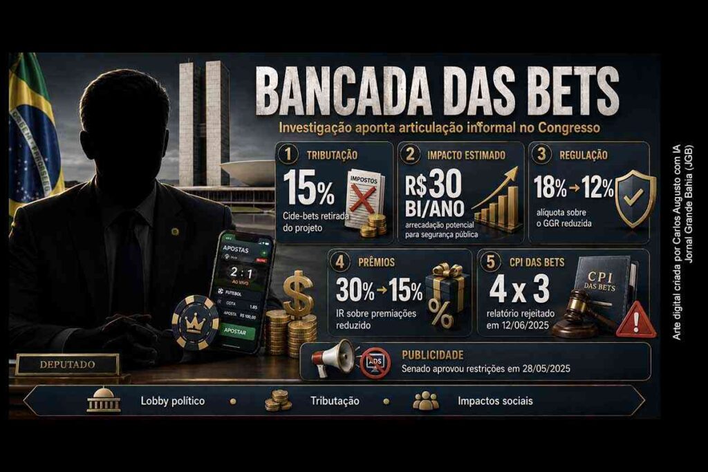 Investigação da Agência Pública expõe articulação da “bancada das bets” no Congresso e reacende debate sobre lobby, tributação e impactos sociais das apostas online
