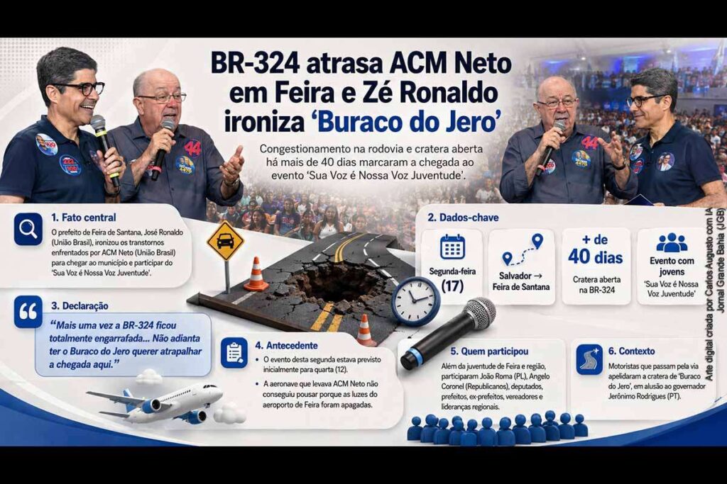 BR-324: Prefeito José Ronaldo chama cratera de “Buraco do Jero” após congestionamento atrasar ACM Neto em Feira de Santana