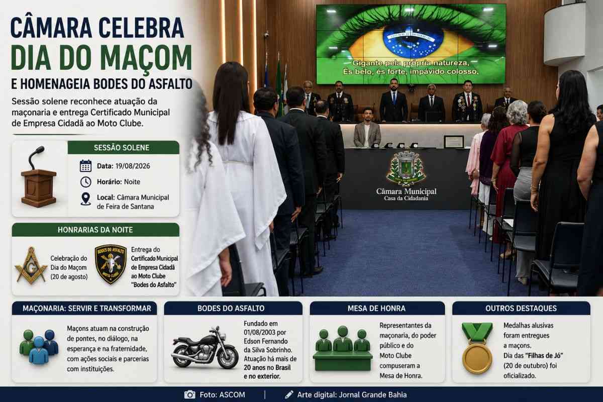 Câmara Municipal de Feira de Santana celebra Dia do Maçom e homenageia Moto Clube Bodes do Asfalto