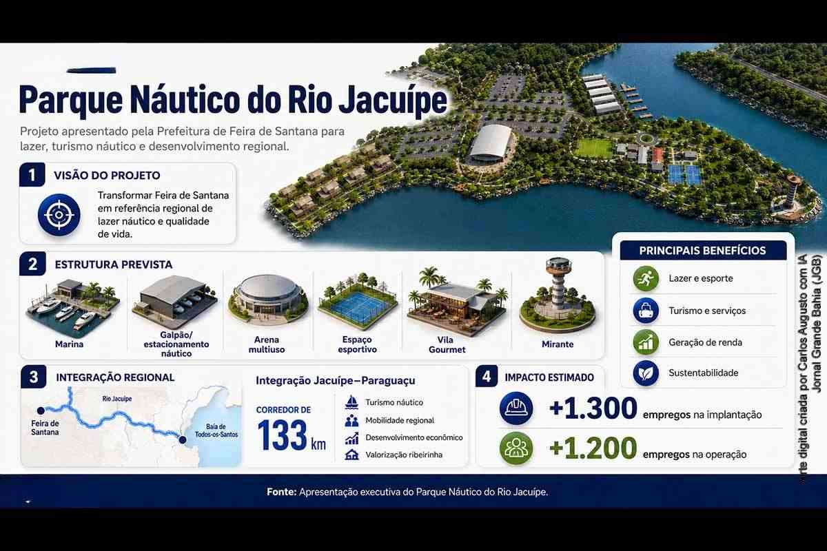 Parque Náutico do Rio Jacuípe prevê marina, arena multiuso e mais de 2,5 mil empregos em Feira de Santana