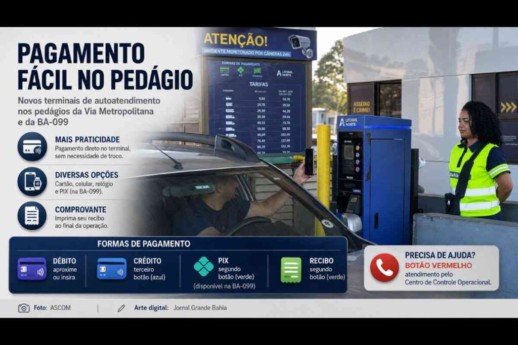 Pedágios da Via Metropolitana e BA-099 passam a oferecer terminais de autoatendimento