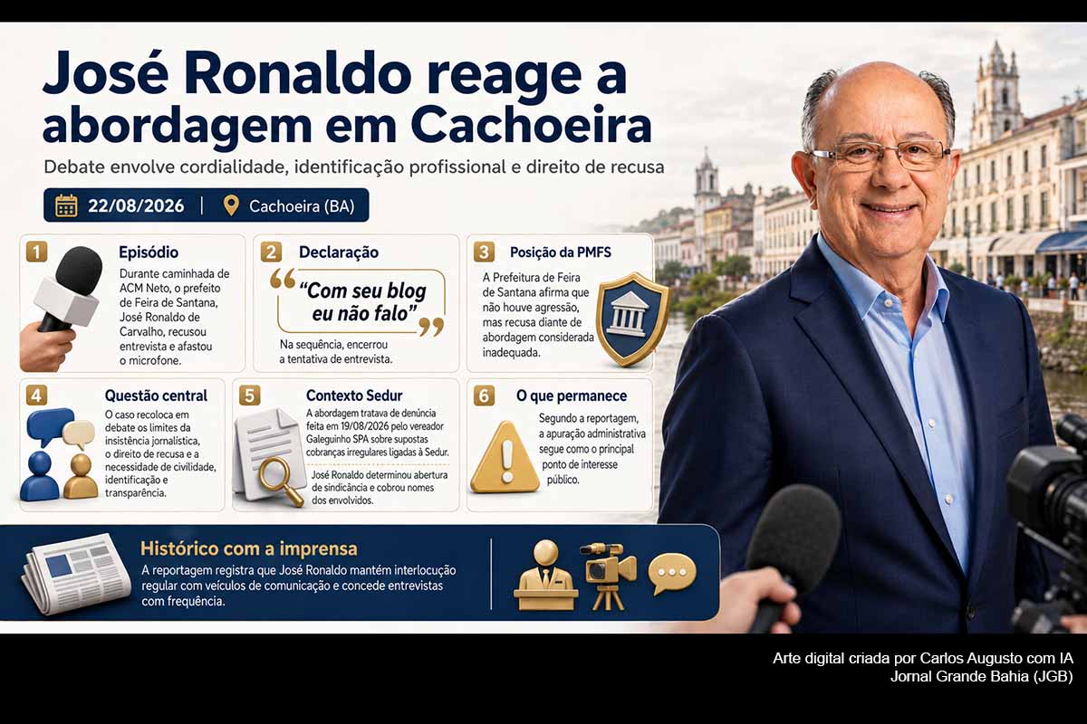 Prefeito José Ronaldo reage a abordagem sem cordialidade aparente, identificação profissional e apresentação prévia do tema durante agenda em Cachoeira