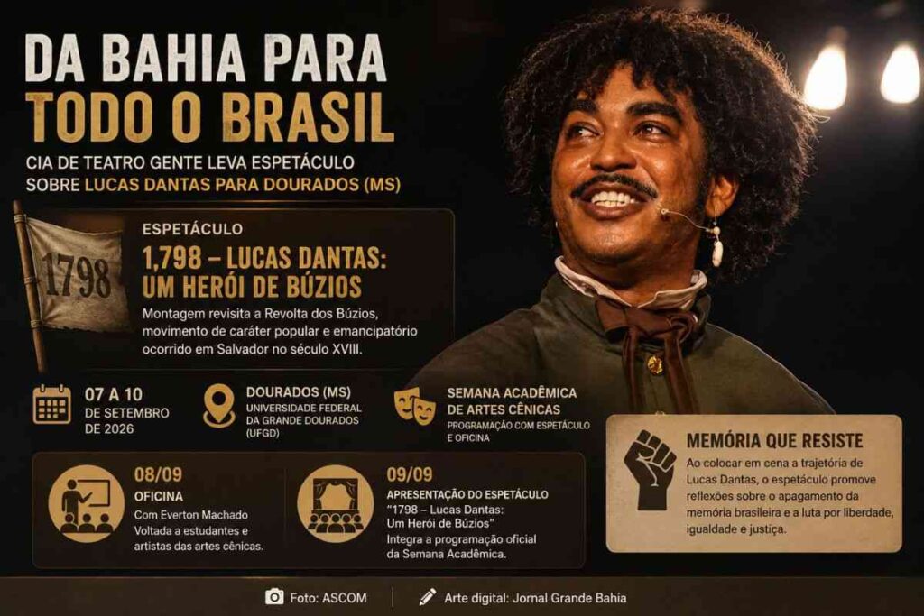 Cia de Teatro Gente leva espetáculo sobre Lucas Dantas e Revolta dos Búzios para Dourados