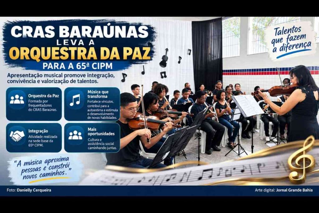Feira de Santana: CRAS Baraúnas promove apresentação da Orquestra da Paz na sede da 65ª CIPM
