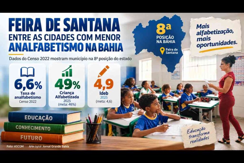 Feira de Santana está entre os 10 municípios da Bahia com menor taxa de analfabetismo, aponta IBGE
