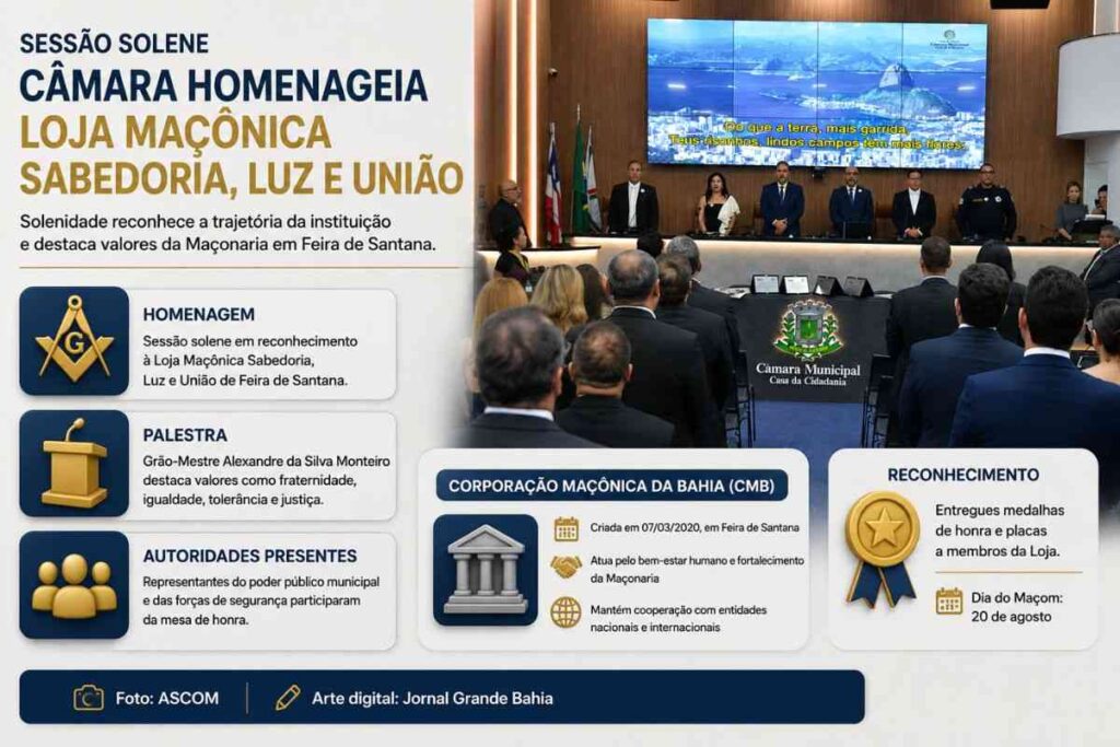 Loja Maçônica Sabedoria, Luz e União é homenageada em sessão solene na Câmara Municipal de Feira de Santana