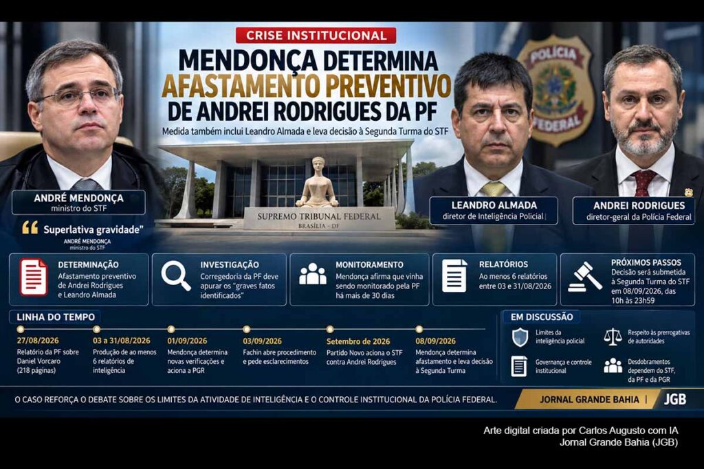 Ministro André Mendonça afasta Andrei Rodrigues e chefe da Inteligência da PF após apontar monitoramento ilegal e leva decisão à Segunda Turma do STF