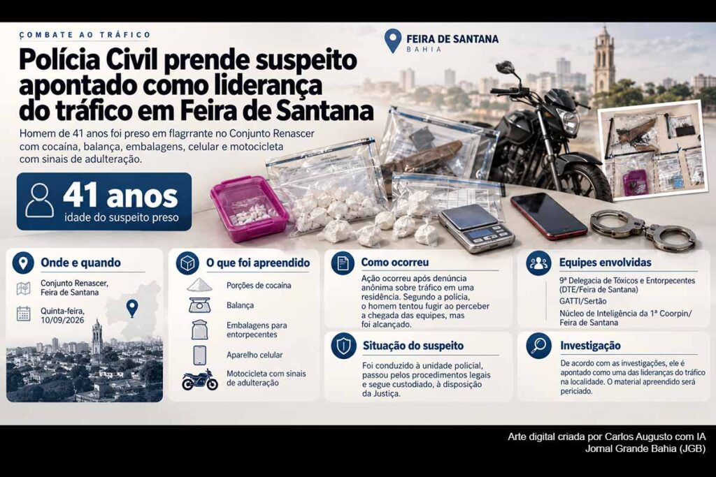 Polícia Civil prende homem apontado como liderança do tráfico em Feira de Santana e apreende cocaína