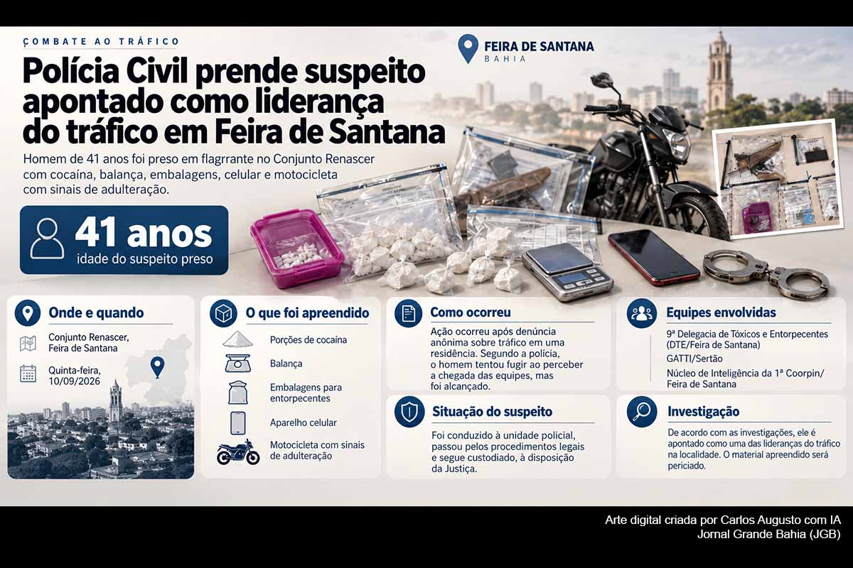 Polícia Civil prende homem apontado como liderança do tráfico em Feira de Santana e apreende cocaína