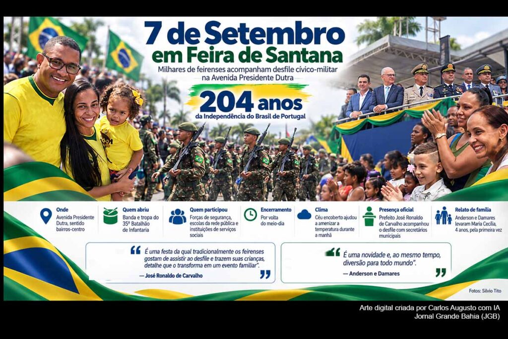 Prefeito José Ronaldo acompanha desfile de 7 de Setembro que reúne milhares na Avenida Presidente Dutra em Feira de Santana
