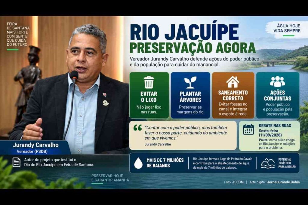 Rio Jacuípe: Vereador Jurandy Carvalho cobra ações do poder público e da população para preservação do manancial em Feira de Santana
