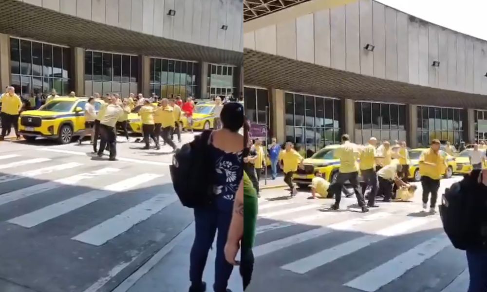 Taxistas trocam socos e chutes em briga no aeroporto do Galeão no Rio; veja vídeo