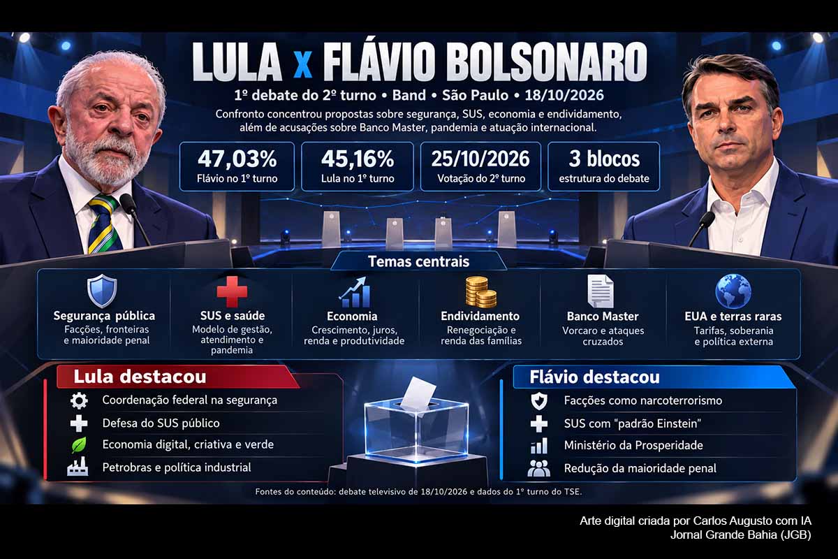 Debate Lula x Flávio Bolsonaro na Band expõe choque sobre segurança, SUS, economia, Banco Master e relação com EUA